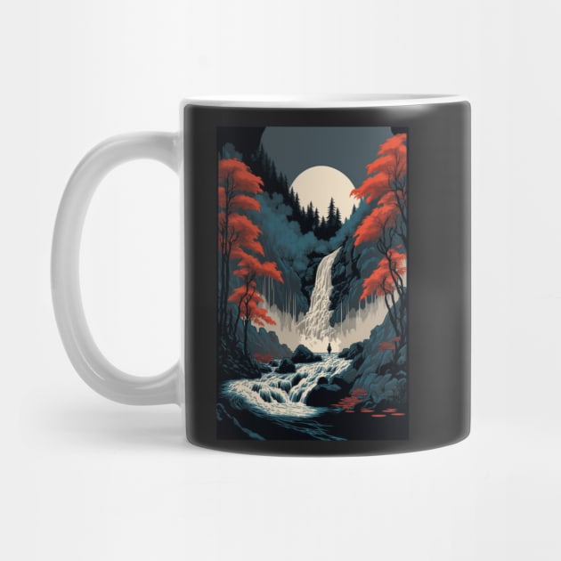 Japanese Nature Waterfall Ukiyo-e Style by Darksavage